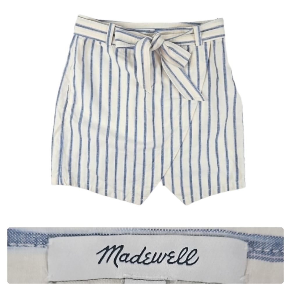 Madewell Linen Cotton Striped Belted Skirt Size 8